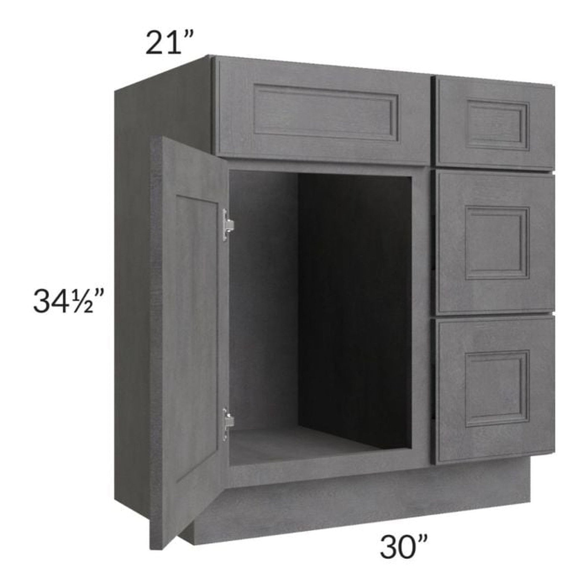 RTA Stone Grey 30" Vanity Sink Base Cabinet (Drawers on Right) with 1 Decorative End Panel