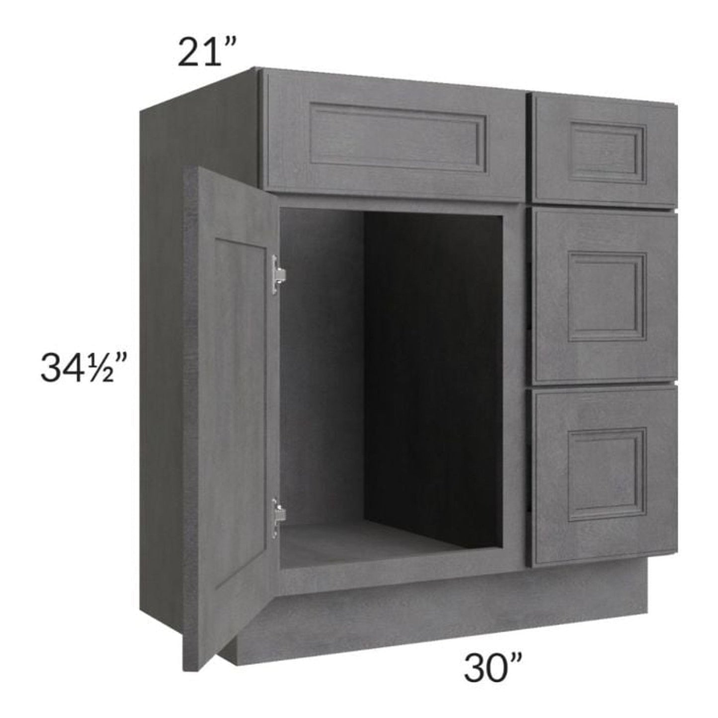 RTA Stone Grey 30" Vanity Sink Base Cabinet (Drawers on Right) with 2 Decorative End Panels