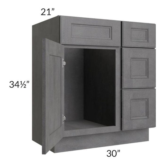 RTA Stone Grey 30" Vanity Sink Base Cabinet (Drawers on Right)