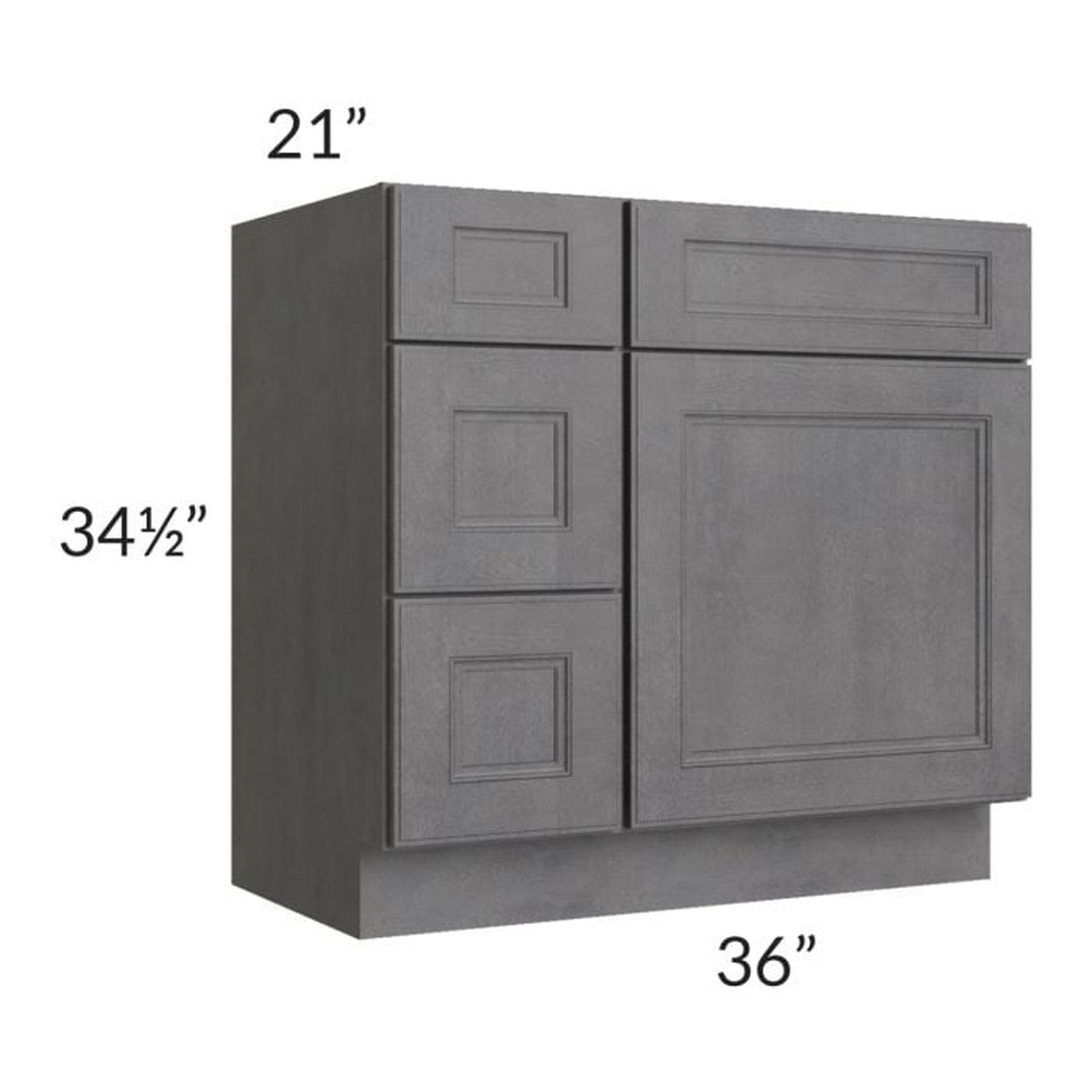 RTA Stone Grey 36" Vanity Sink Base Cabinet (Drawers on Left)