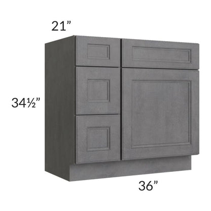 RTA Stone Grey 36" Vanity Sink Base Cabinet (Drawers on Left) with 1 Decorative End Panel