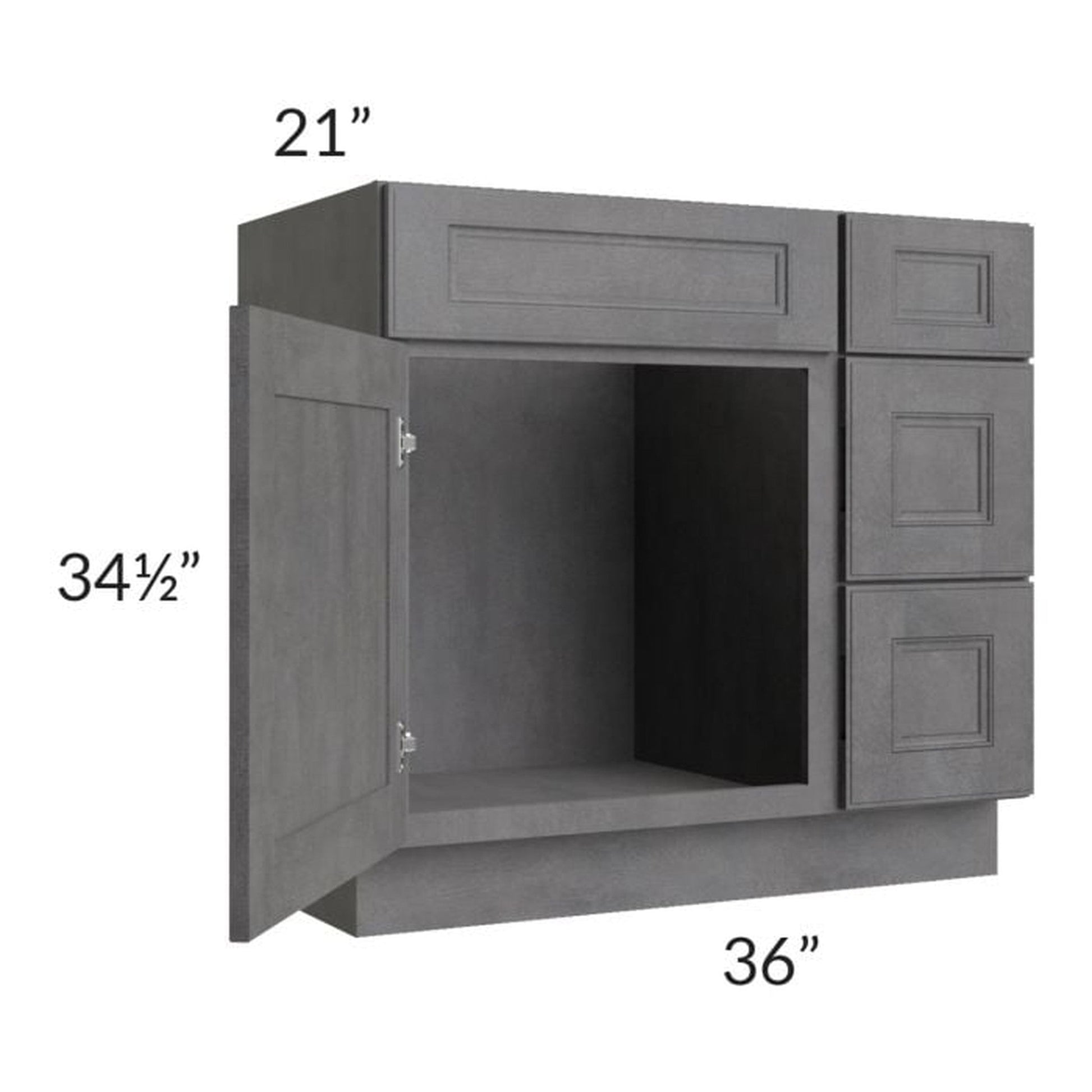 RTA Stone Grey 36" Vanity Sink Base Cabinet (Drawers on Right) with 1 Decorative End Panel