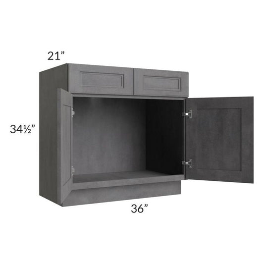 RTA Stone Grey 36" Vanity Sink Base Cabinet with 2 Decorative End Panels