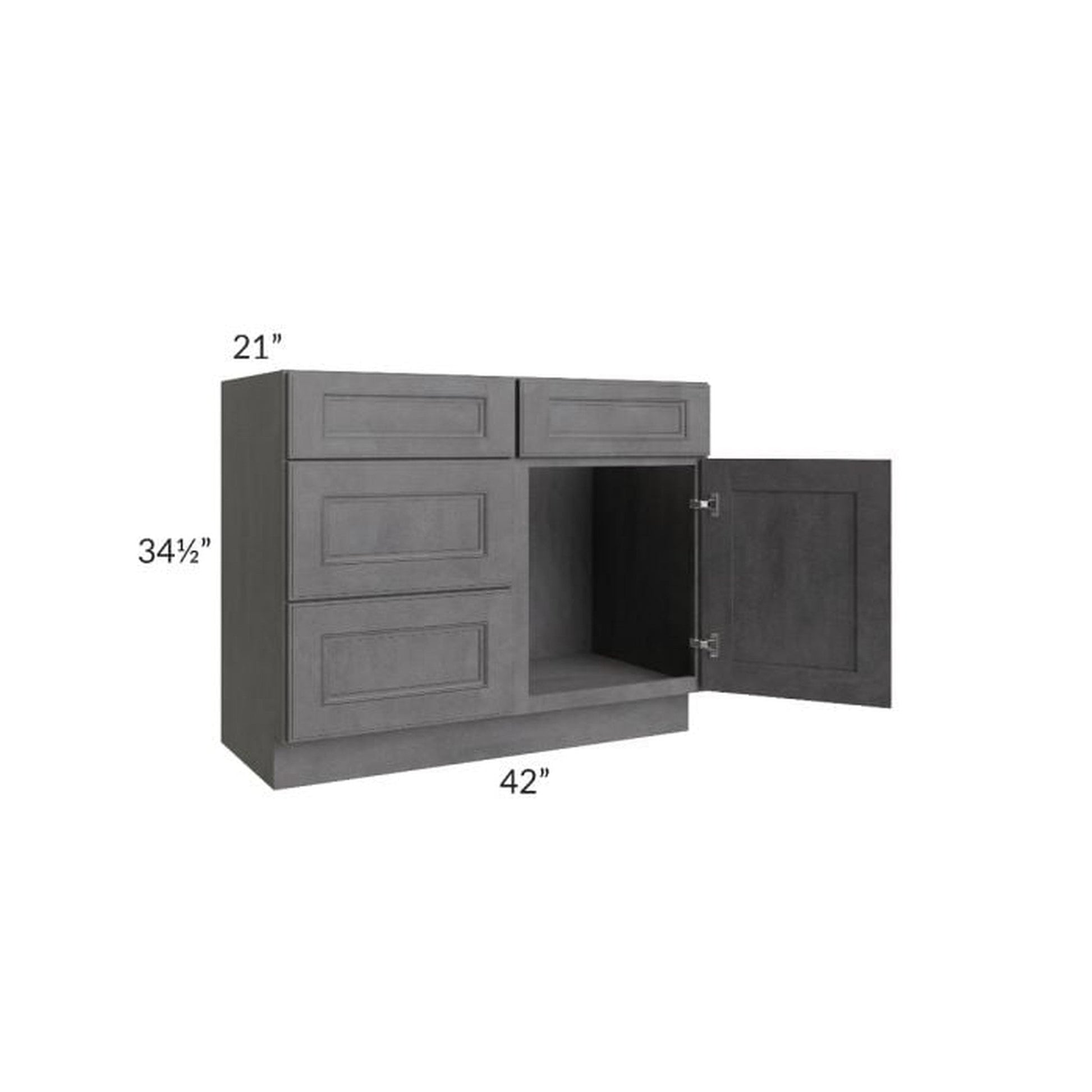 RTA Stone Grey 42" Vanity Sink Base Cabinet (Drawers on Left) with 1 Decorative End Panel