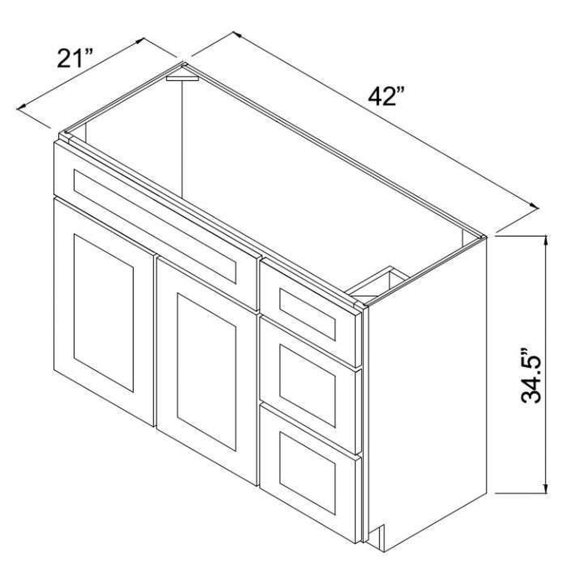 RTA Stone Grey 42" Vanity Sink Base Cabinet (Drawers on Right) with 1 Decorative End Panel