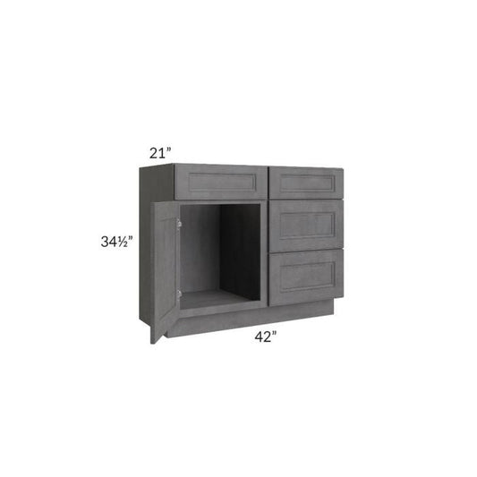 RTA Stone Grey 42" Vanity Sink Base Cabinet (Drawers on Right) with 1 Decorative End Panel