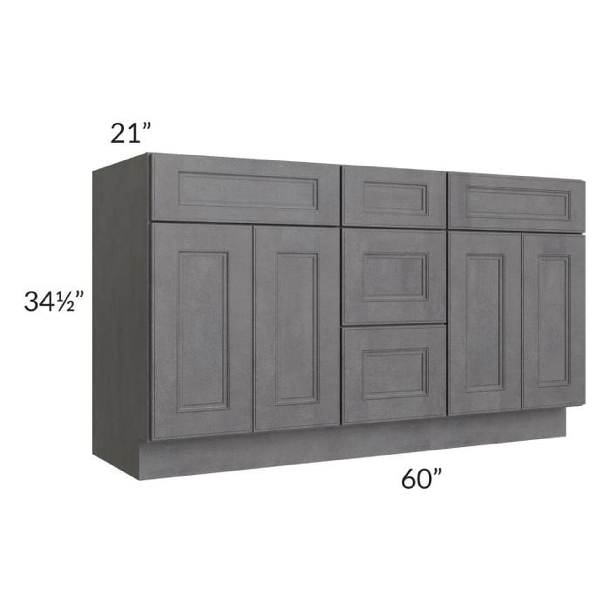 RTA Stone Grey 60" 3-Drawer Vanity Sink Base Cabinet with Drawers