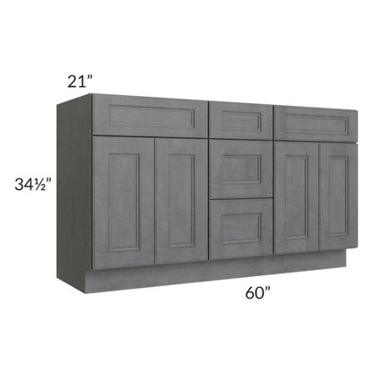 RTA Stone Grey 60" 3-Drawer Vanity Sink Base Cabinet with Drawers