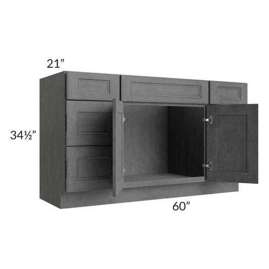 RTA Stone Grey 60" 6-Drawer Vanity Sink Base Cabinet with Drawers with 1 Decorative End Panel