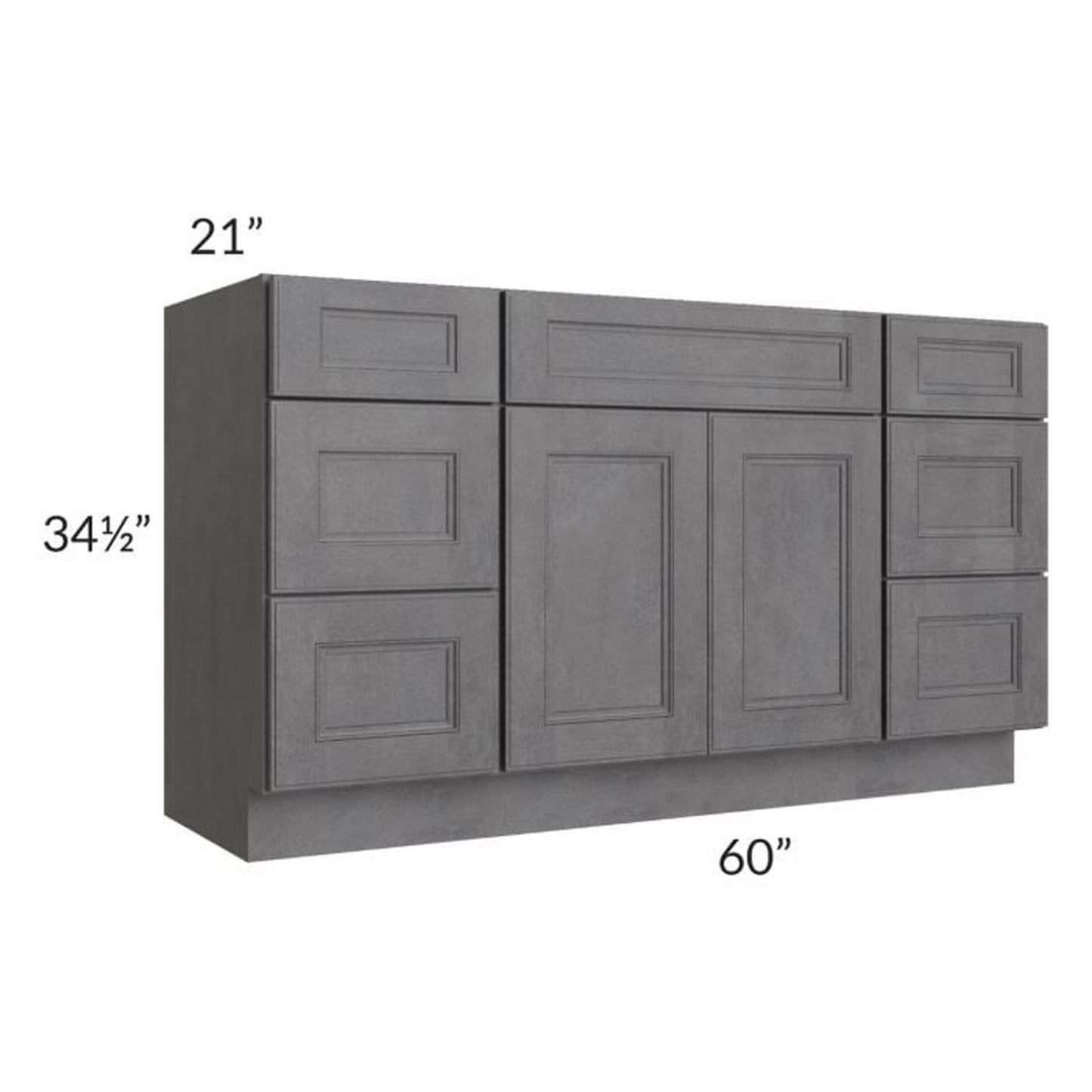 RTA Stone Grey 60" 6-Drawer Vanity Sink Base Cabinet with Drawers with 2 Decorative End Panels