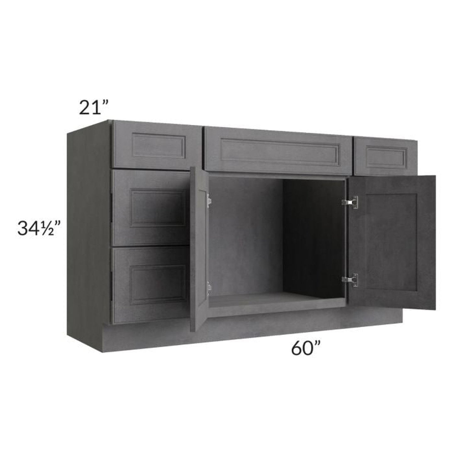 RTA Stone Grey 60" 6-Drawer Vanity Sink Base Cabinet with Drawers with 2 Decorative End Panels