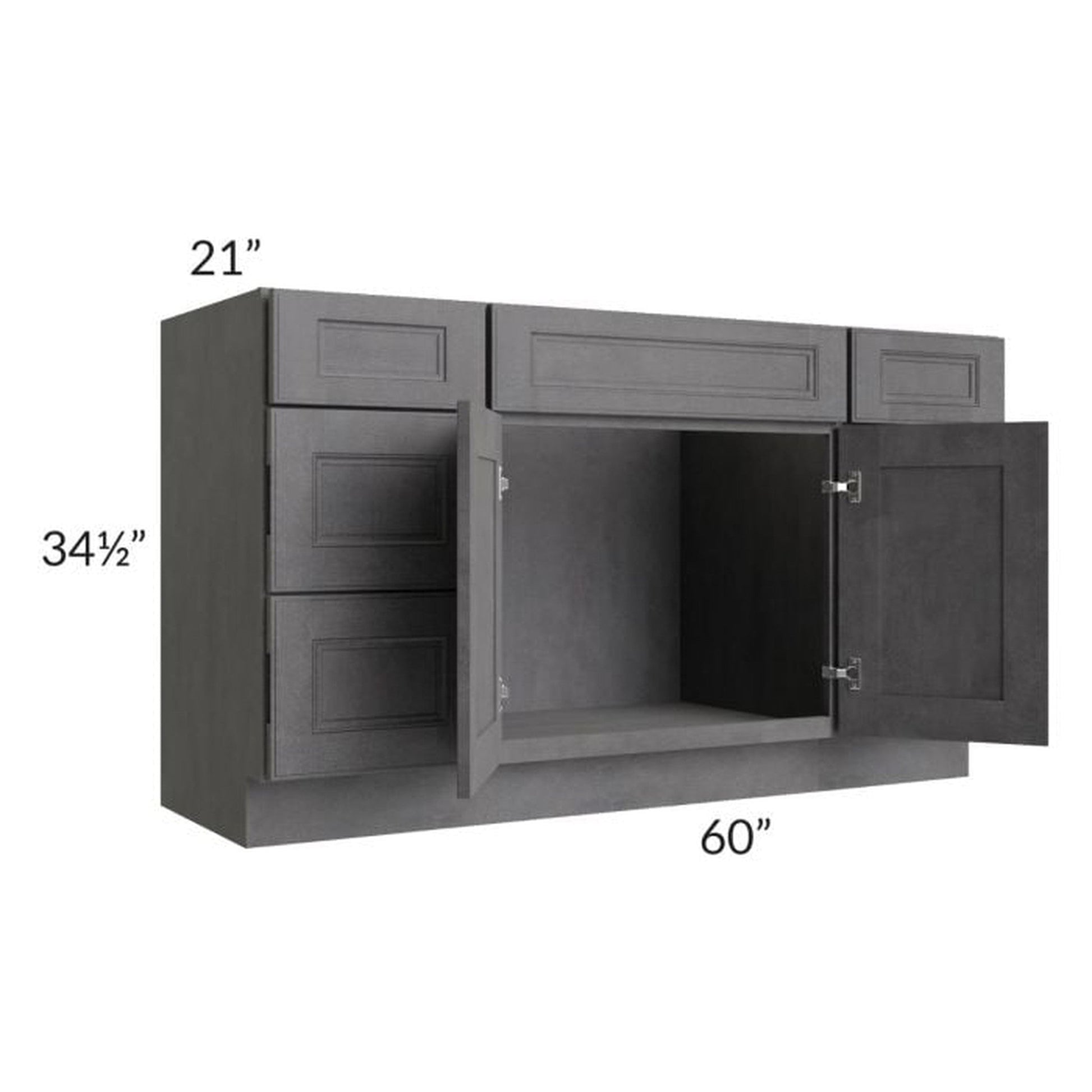 RTA Stone Grey 60" 6-Drawer Vanity Sink Base Cabinet with Drawers with 2 Decorative End Panels