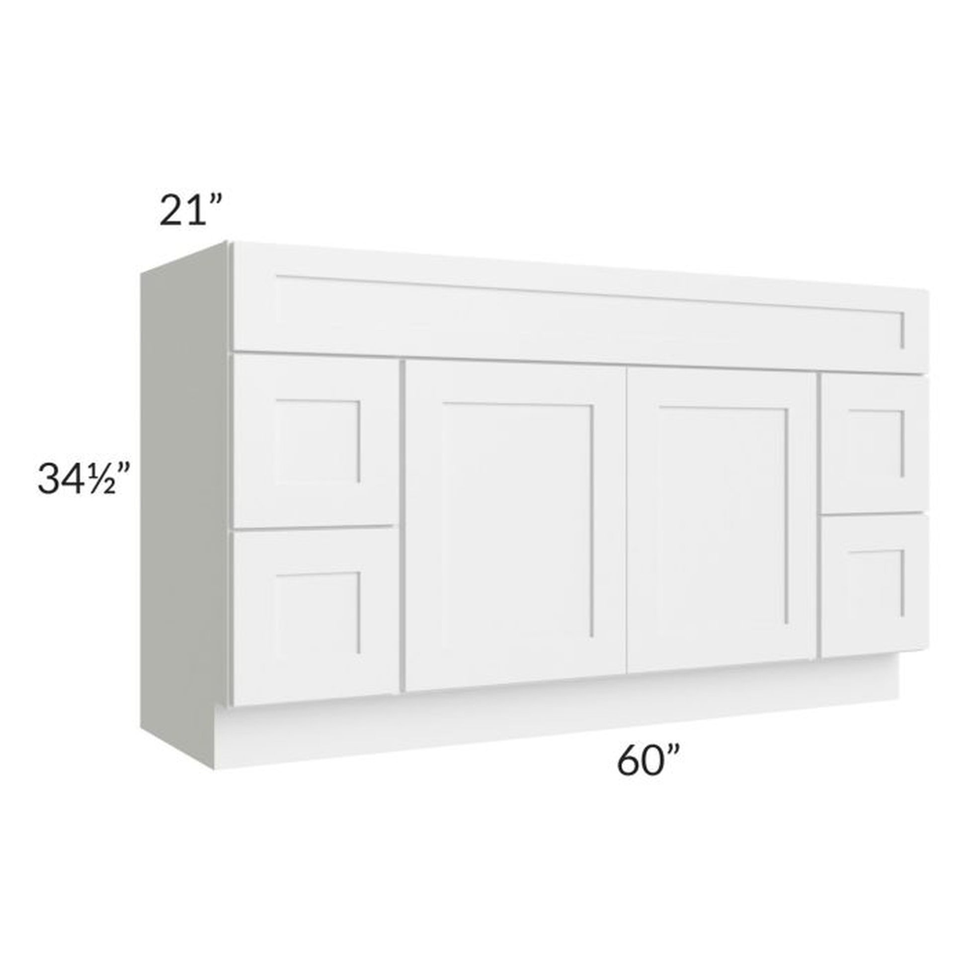 RTA Stratton White Shaker 60" Vanity Sink Base Cabinet