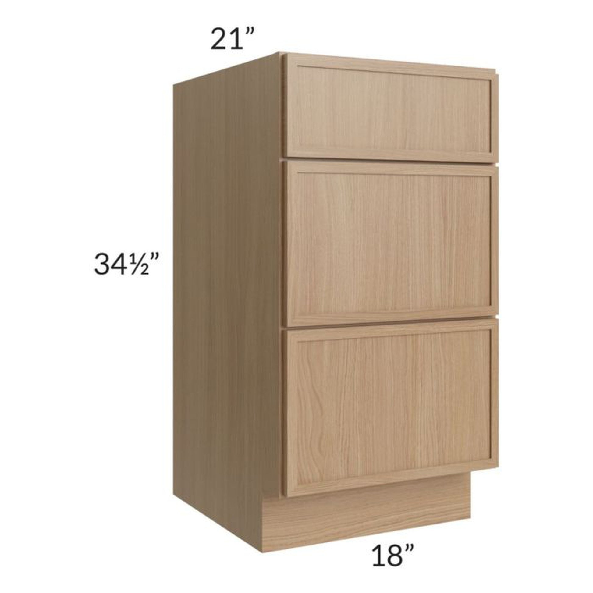 RTA Township Rift Oak 18" 3-Drawer Vanity Base Cabinet