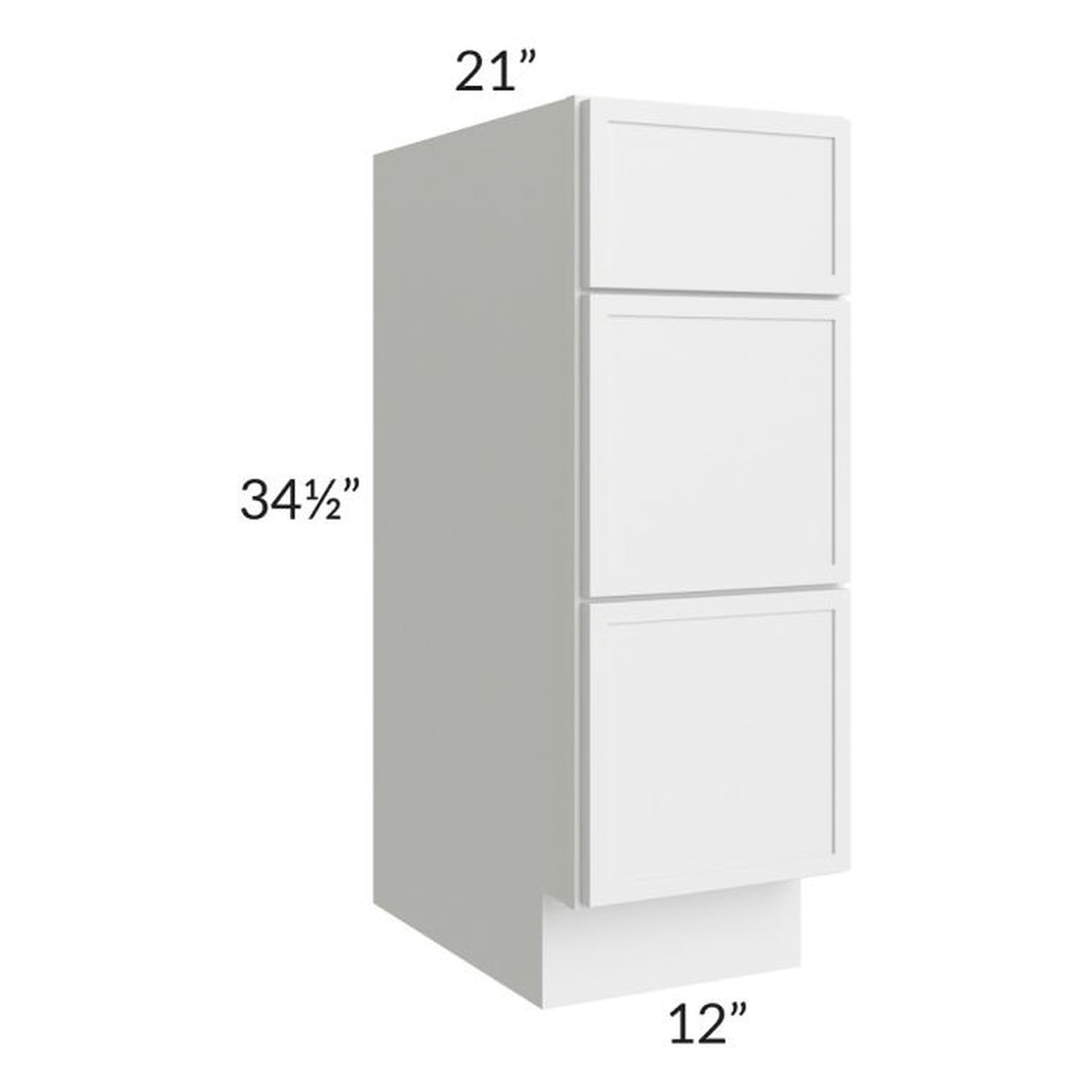 RTA Township White 12" 3-Drawer Vanity Base Cabinet