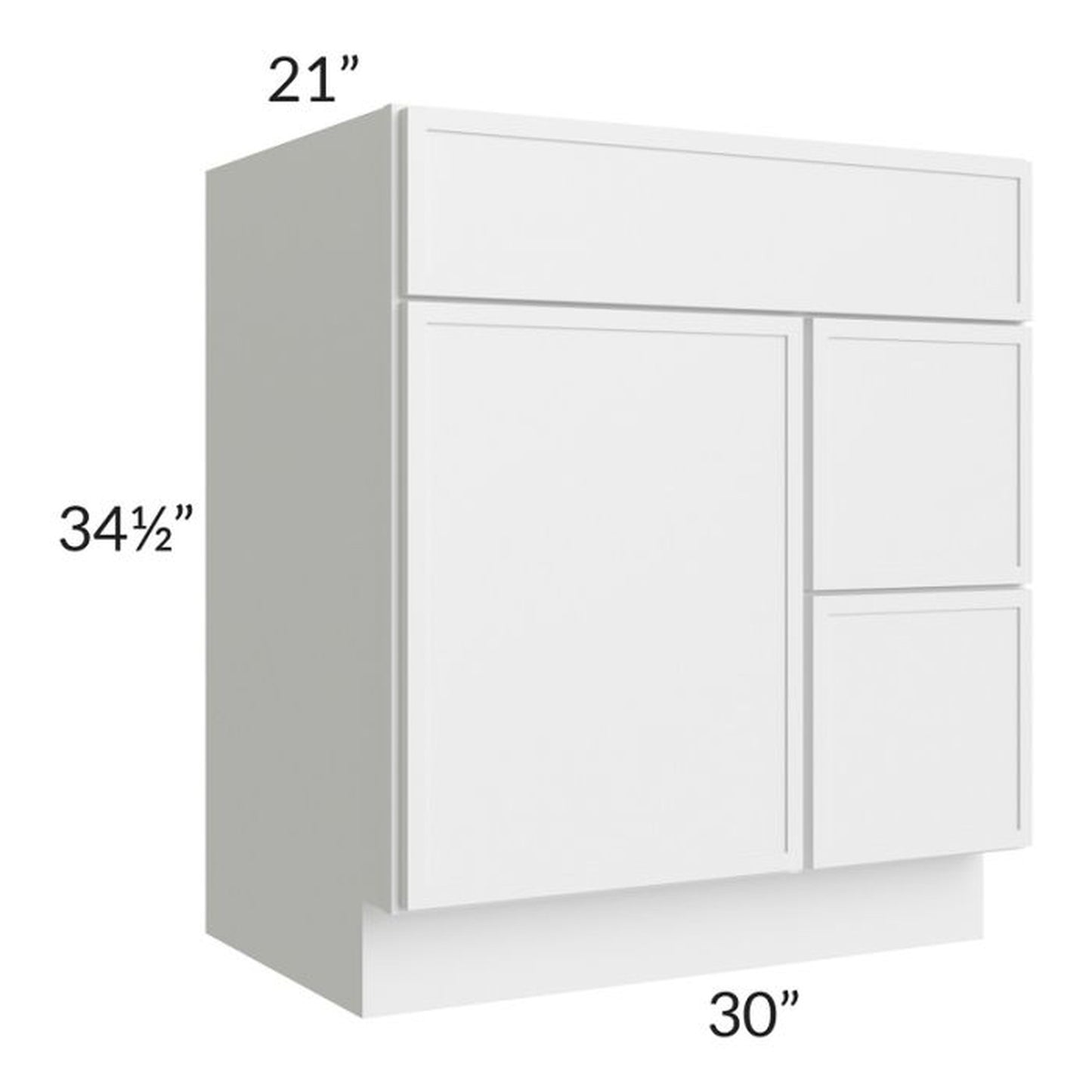 RTA Township White 30" Vanity Sink Base Cabinet (Drawers on Right)