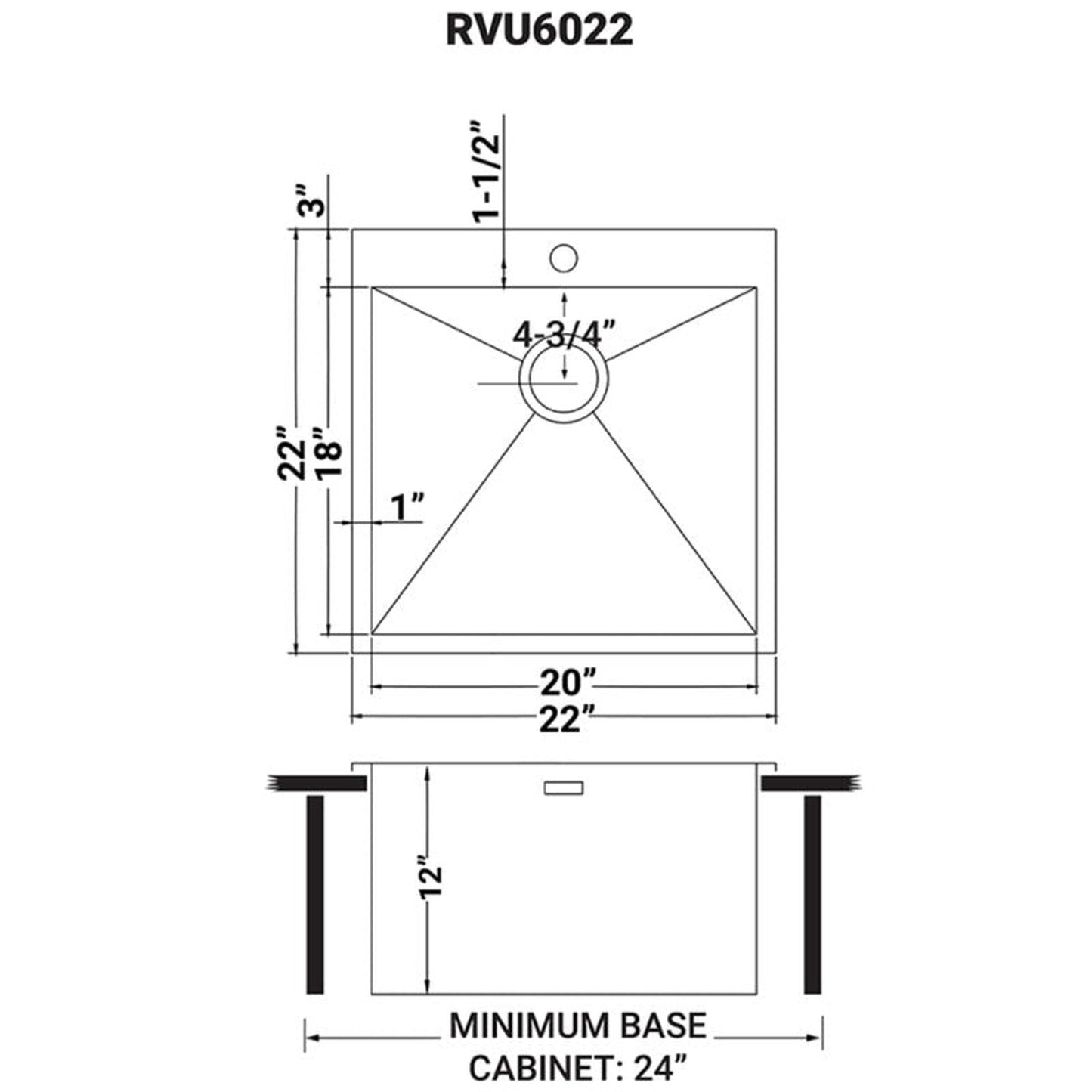 Ruvati Forma 22" x 22" Stainless Steel Topmount Deep Laundry Utility Sink