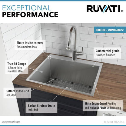 Ruvati Forma 22" x 22" Stainless Steel Topmount Deep Laundry Utility Sink