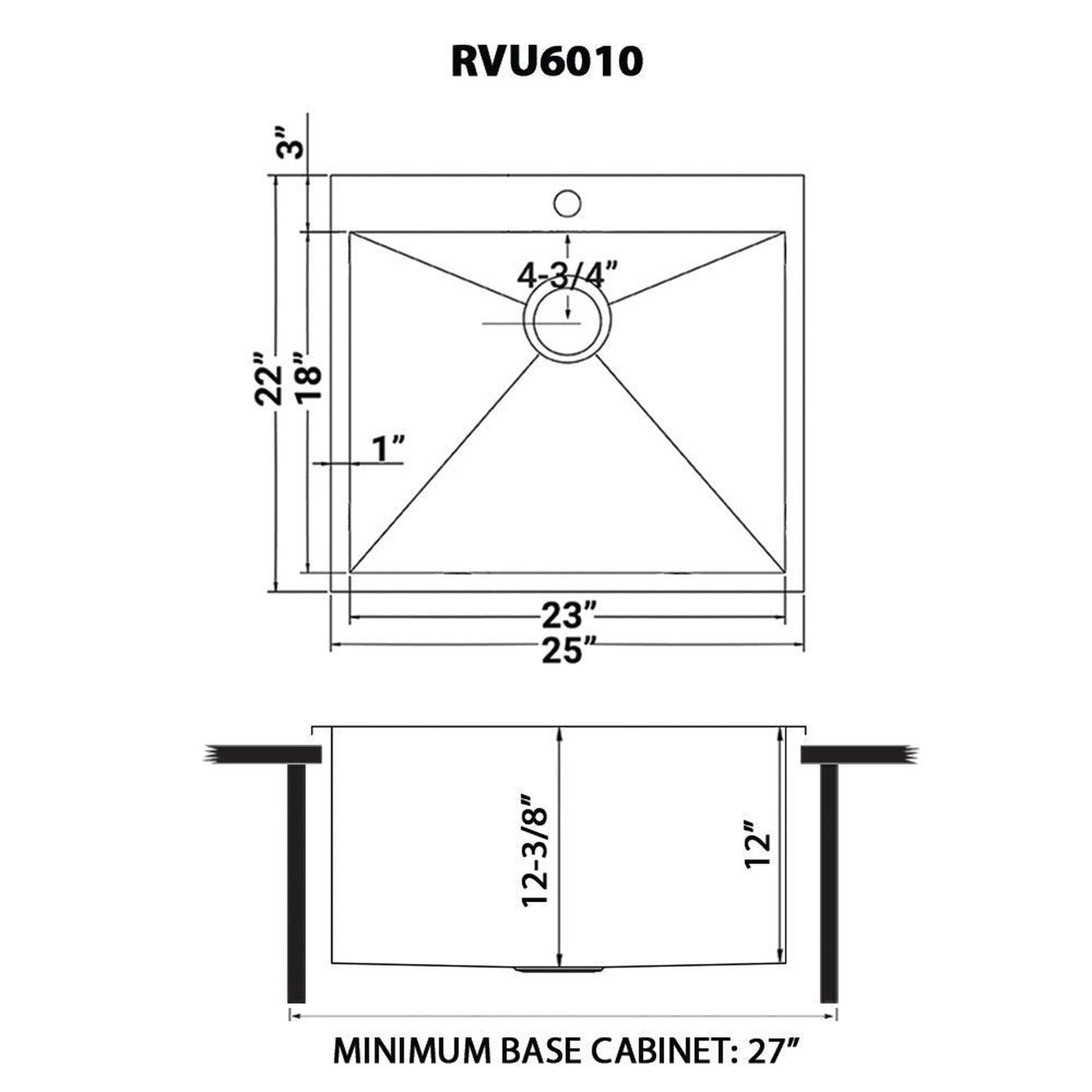 Ruvati Forma 25" x 22" Stainless Steel Deep Topmount Laundry Utility Sink