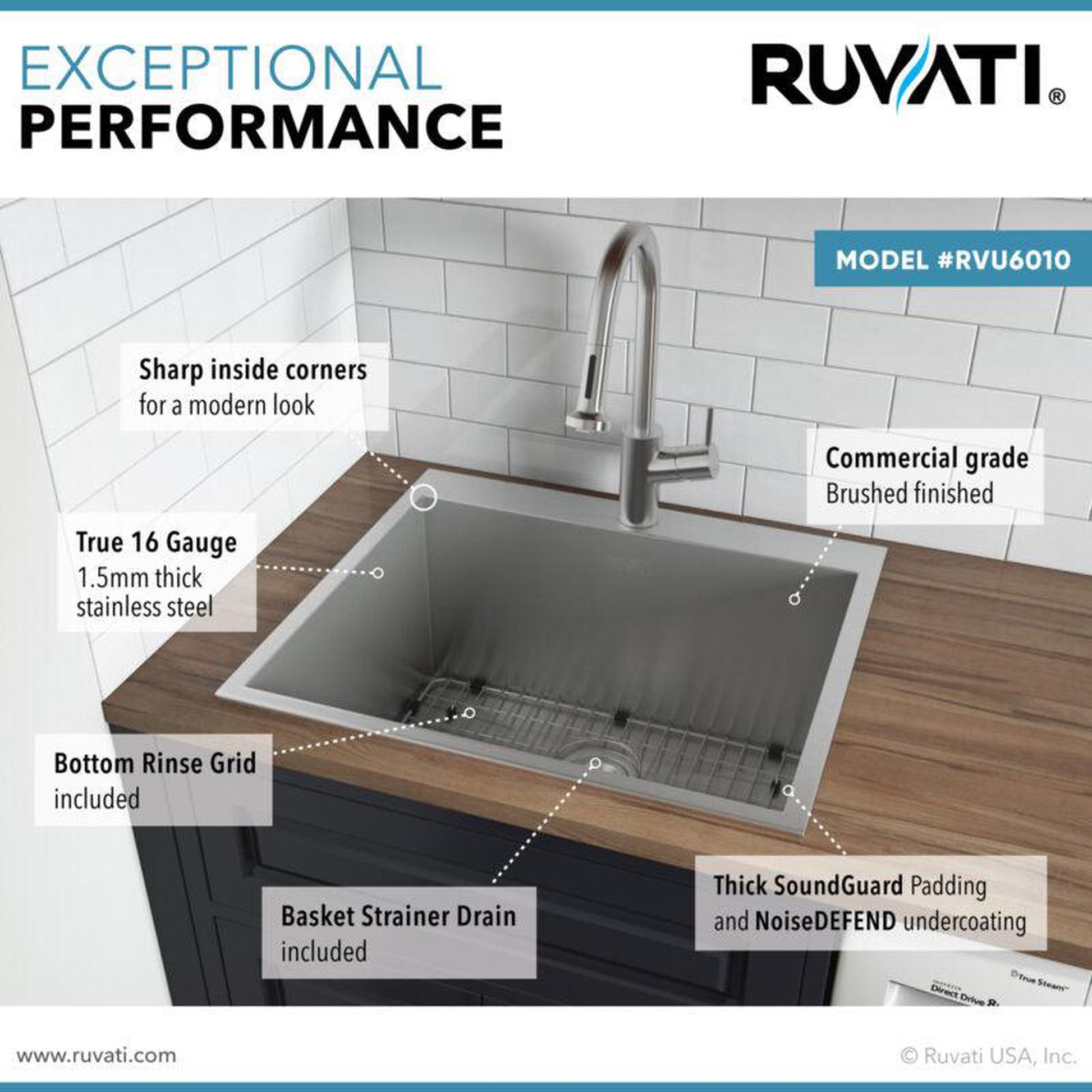 Ruvati Forma 25" x 22" Stainless Steel Deep Topmount Laundry Utility Sink