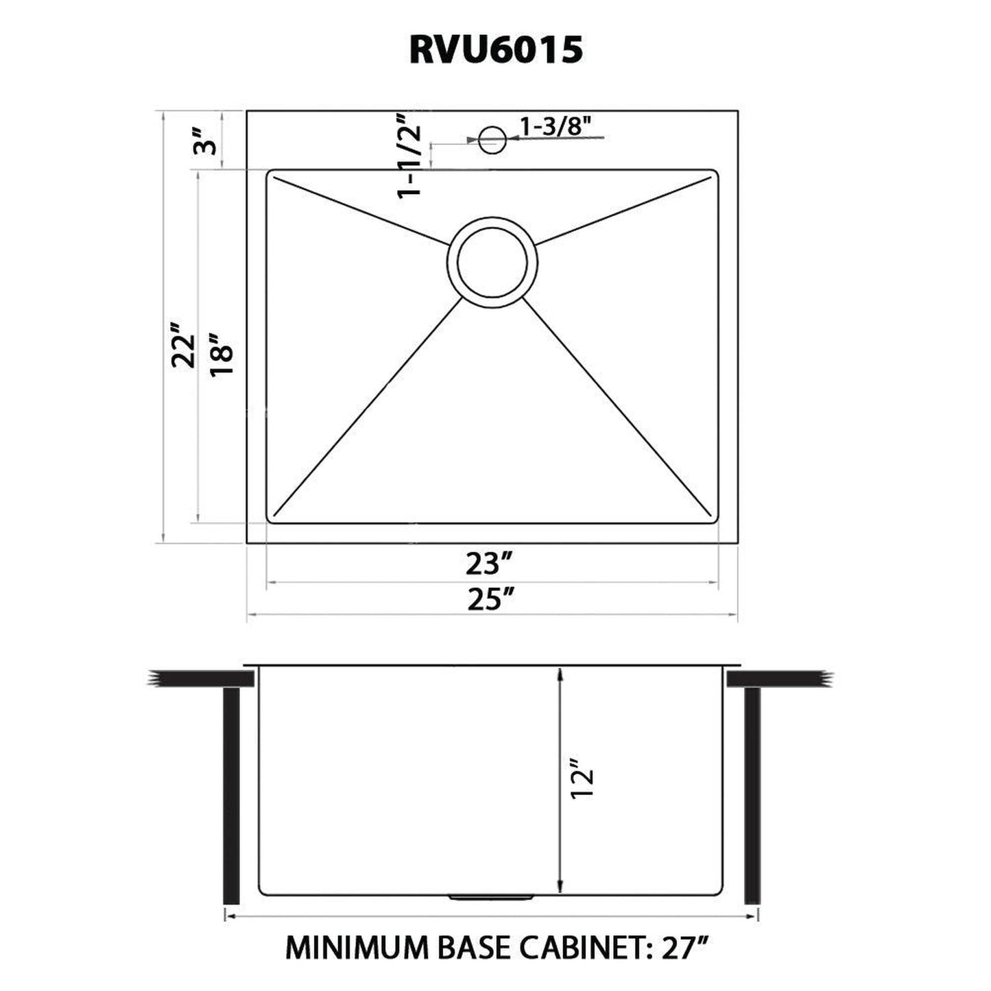 Ruvati Forma 25" x 22" Stainless Steel Rounded Corners Topmount Laundry Utility Sink