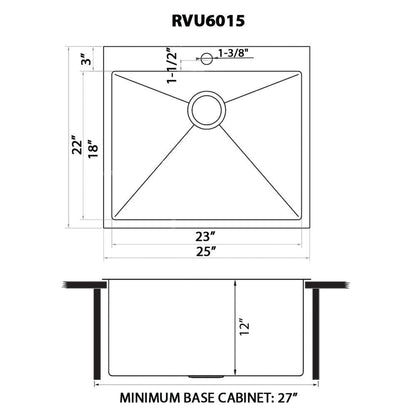 Ruvati Forma 25" x 22" Stainless Steel Rounded Corners Topmount Laundry Utility Sink