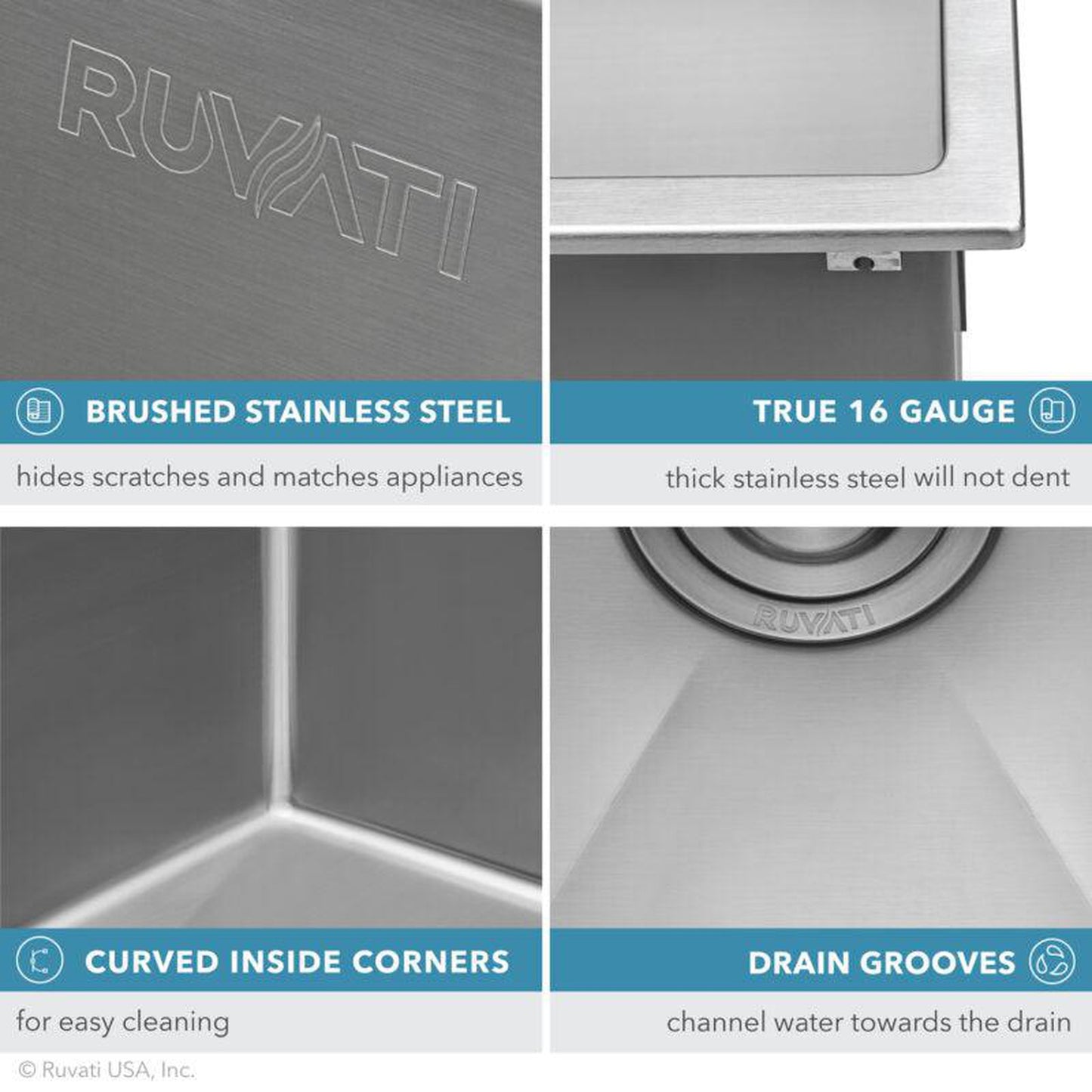 Ruvati Forma 25" x 22" Stainless Steel Rounded Corners Topmount Laundry Utility Sink