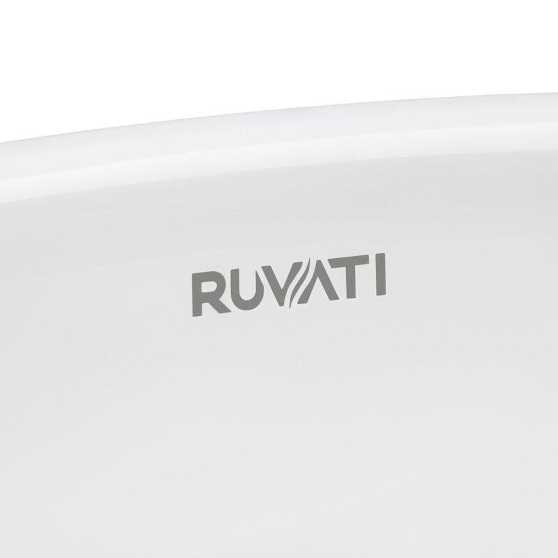 Ruvati Pietra 15" x 15" White Porcelain Ceramic Bathroom Vessel Sink With Gold Decorative Art Above Vanity Counter White Ceramic