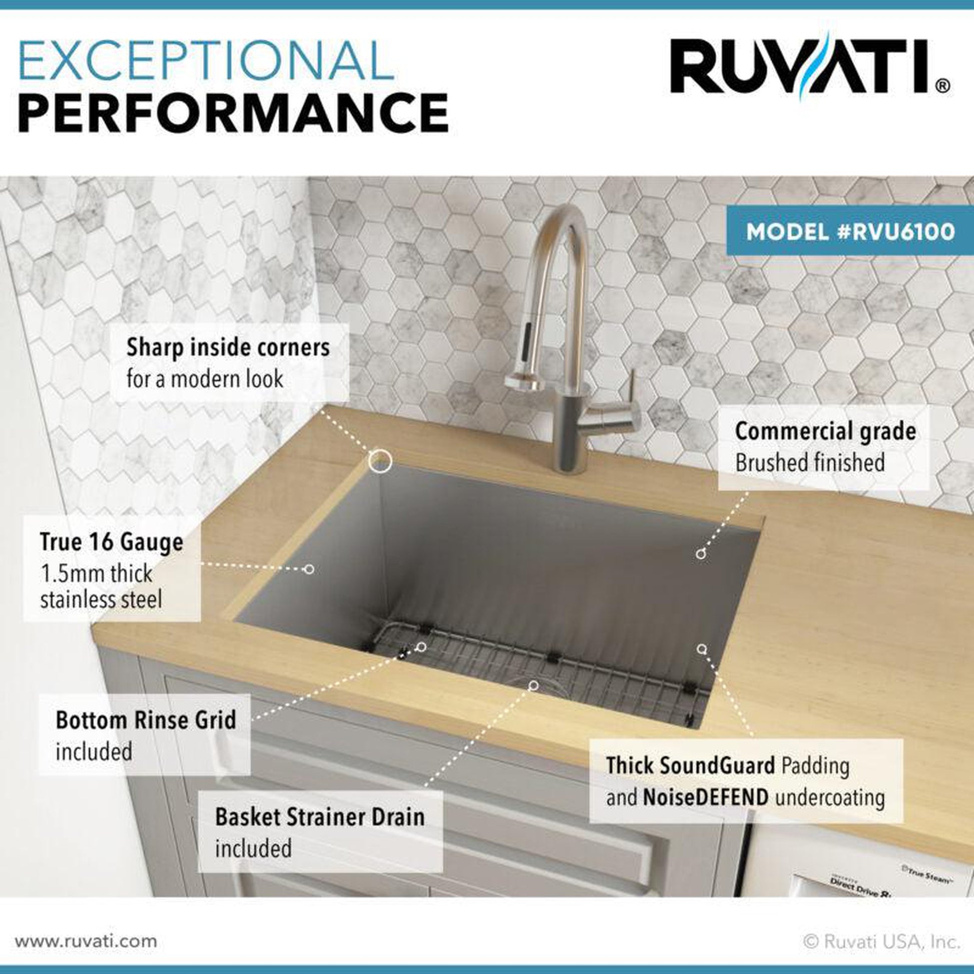 Ruvati Savona 23" x 18" Stainless Steel Undermount Deep Laundry Utility Sink