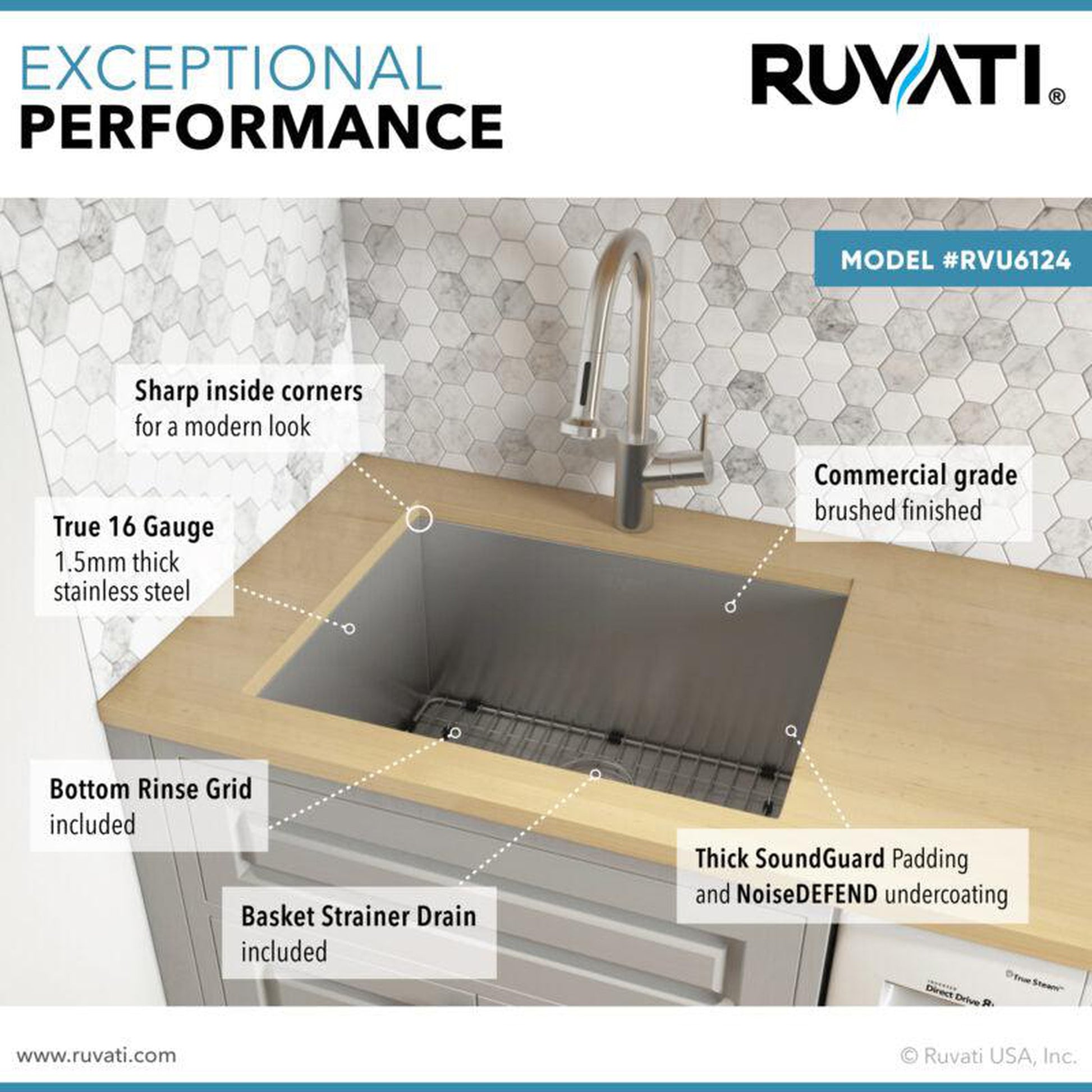 Ruvati Savona 24" x 18" Stainless Steel Undermount Deep Laundry Utility Sink