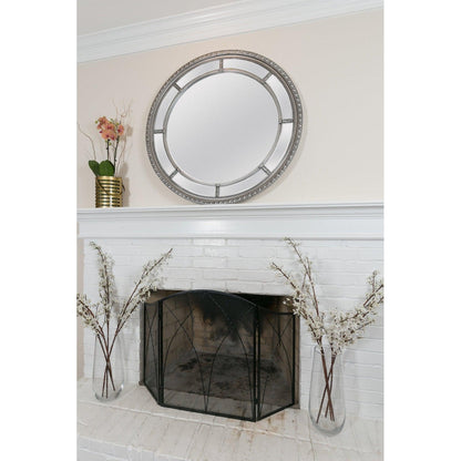 SBC Decor Augusta Circular 44" x 44" Wall-Mounted Glass Resin Accent Wall Mirror In Silver Finish