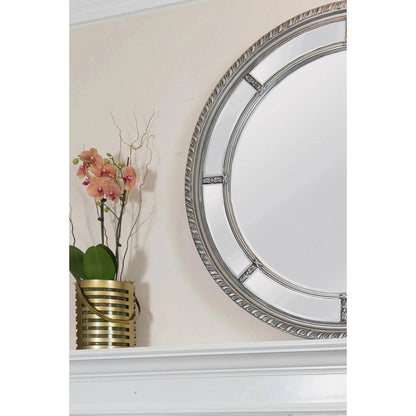 SBC Decor Augusta Circular 44" x 44" Wall-Mounted Glass Resin Accent Wall Mirror In Silver Finish