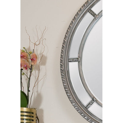 SBC Decor Augusta Circular 44" x 44" Wall-Mounted Glass Resin Accent Wall Mirror In Silver Finish