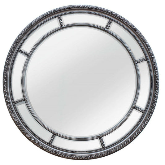 SBC Decor Augusta Circular 44" x 44" Wall-Mounted Glass Resin Accent Wall Mirror In Silver Finish