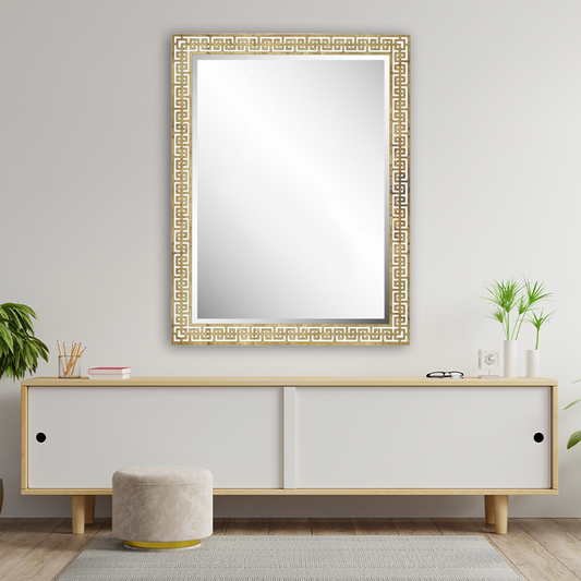 SBC Decor Celia 28" x 42" Wall-Mounted Iron Framed Vanity Mirror in Silver with Gold Metal Backing Finish