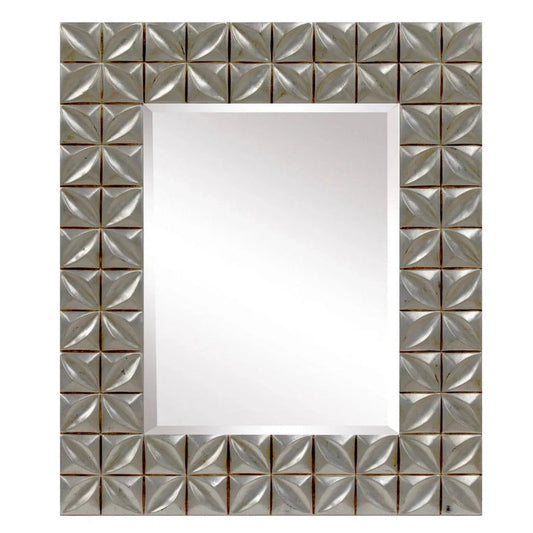 SBC Decor Crystal 36" x 43" Wall-Mounted Resin Frame Accent Wall Mirror In Distressed Silver Finish