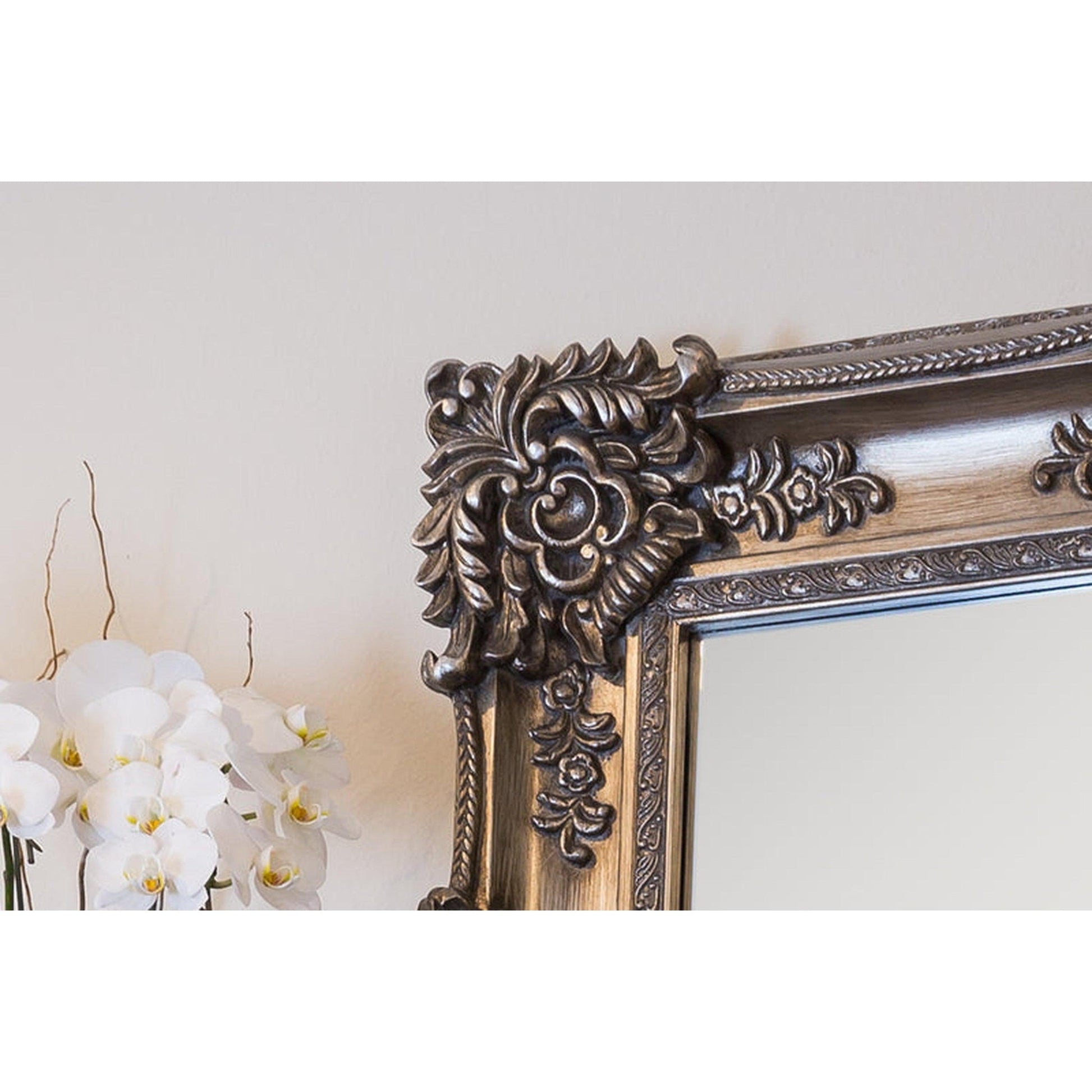 SBC Decor Mayfair Large 36" x 48" Wall-Mounted Full Length Wood Frame Dresser Wall Mirror In Antique Silver Finish