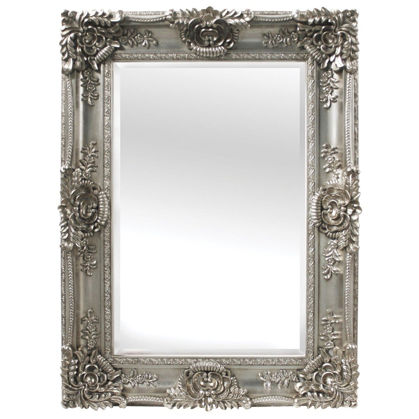 SBC Decor Mayfair Large 36" x 48" Wall-Mounted Full Length Wood Frame Dresser Wall Mirror In Antique Silver Finish