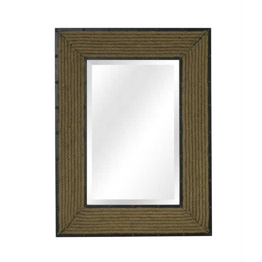 SBC Decor Newport Rope 30" x 41" Wall-Mounted Wood Frame Rectangle Wall Mirror In Matte Black Finish