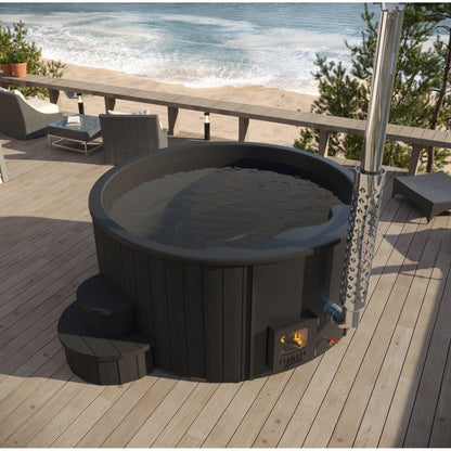 SaunaLife Soak-Series Home Model S4B Wood-Burning Hot Tub Black (Up to 6 Persons)