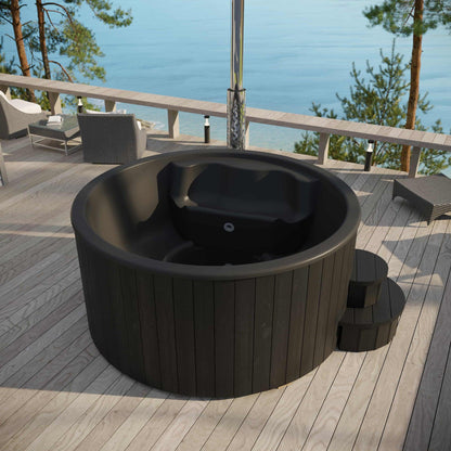 SaunaLife Soak-Series Home Model S4B Wood-Burning Hot Tub Black (Up to 6 Persons)