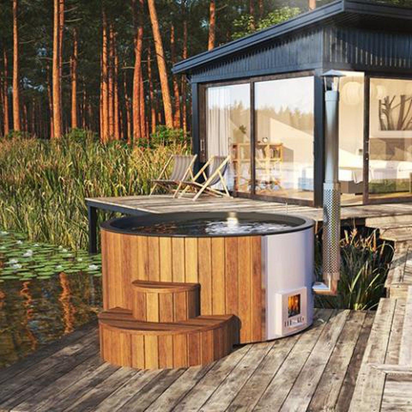 SaunaLife Soak-Series Home Model S4N Wood-Burning Hot Tub Natural (Up to 6 Persons)