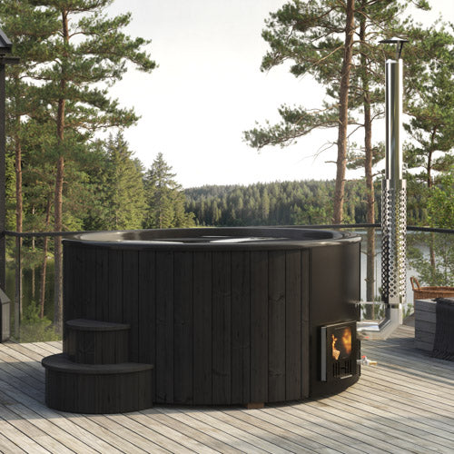 SaunaLife Soak-Series Home Model S6B Wood-Burning Hot Tub Black (Up to 7 Persons)