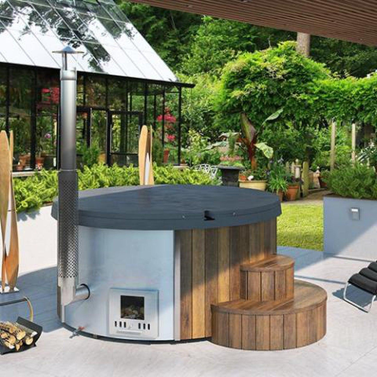 SaunaLife Soak-Series Model S4N Wood-Burning Hot Tub Natural (Up to 6 Persons)