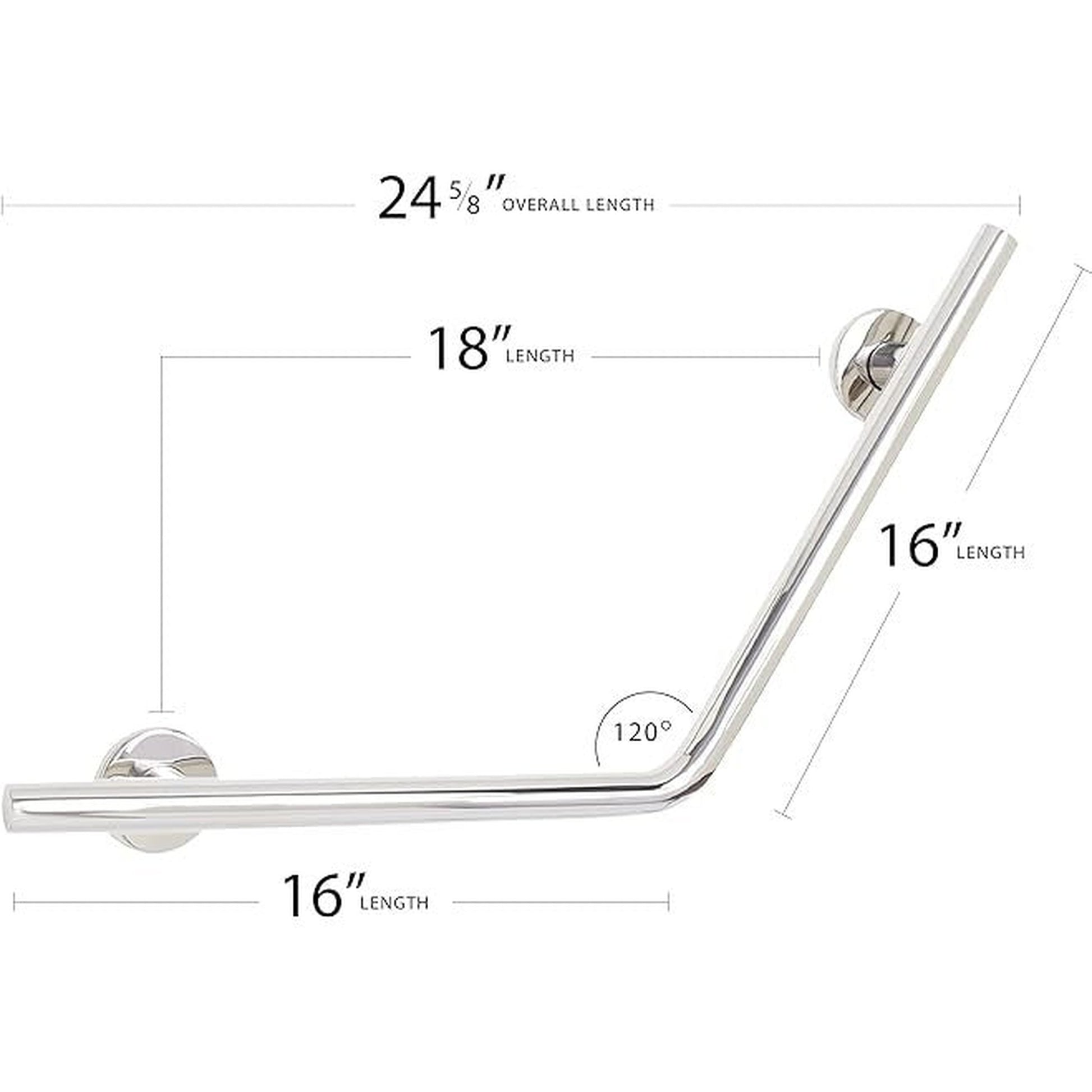 Seachrome Lifestyle & Wellness 16" x 16" Polished Stainless Steel 1.25 Diameter Concealed Flange Wedge Angled Grab Bar