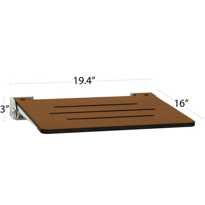 Seachrome Lifestyle & Wellness 19" Phenolic Rustic Teak Seat Top and Silver Frame Wall Mounted Silhouette Shower Seat