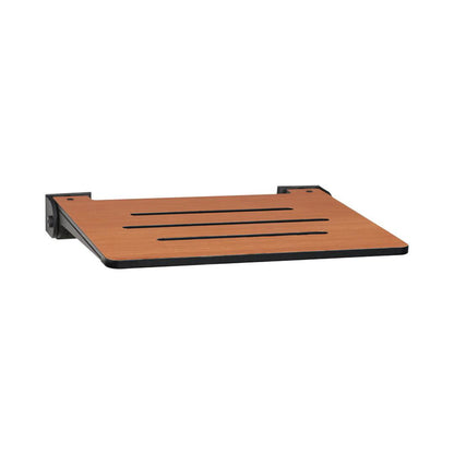 Seachrome Lifestyle & Wellness 19" Phenolic Teak Seat Top and Matte Black Frame Wall Mounted Silhouette Shower Seat