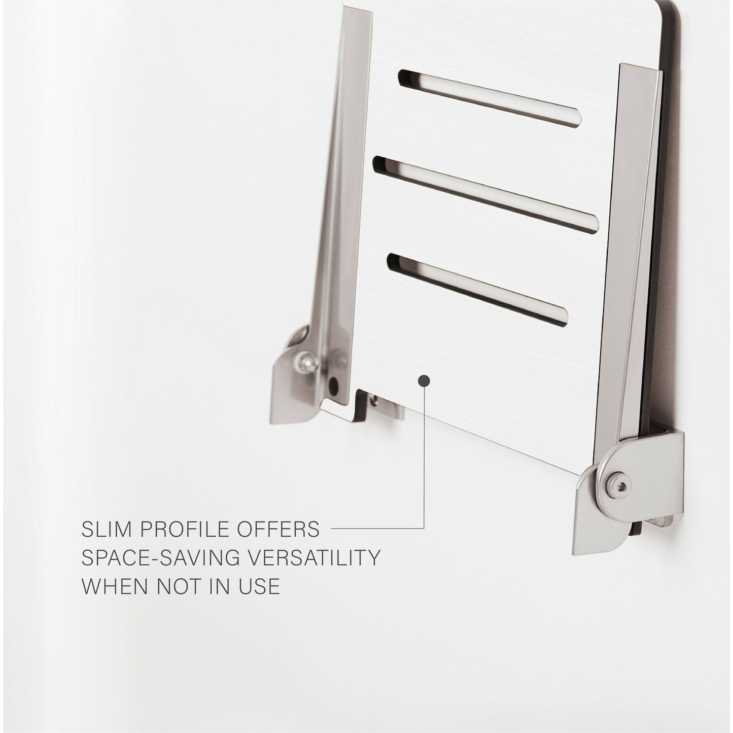 Seachrome Lifestyle & Wellness 19" Phenolic White Seat Top and Silver Frame Wall Mounted Silhouette Shower Seat