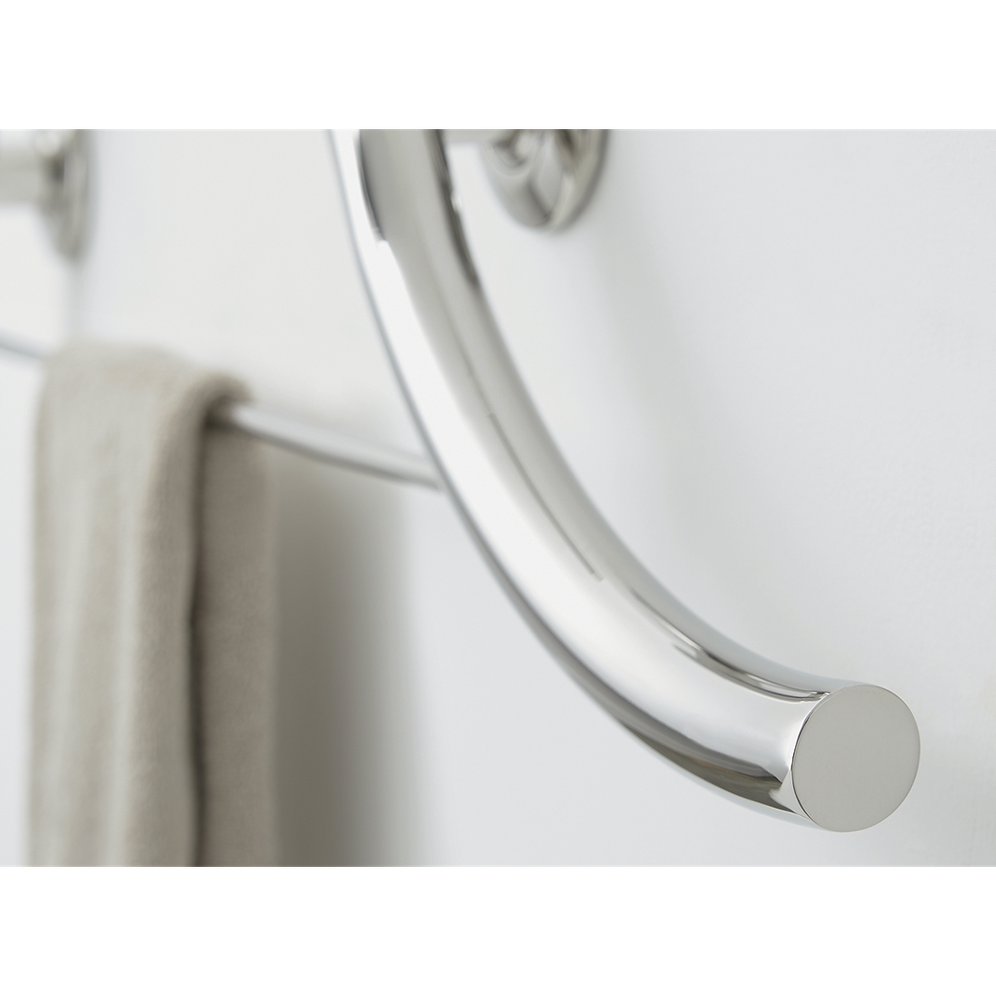 Seachrome Lifestyle & Wellness 30" Polished Stainless Steel 1.25 Diameter Concealed Flange Left-Handed Configuration Piano Curved Grab Bar With Towel Bar