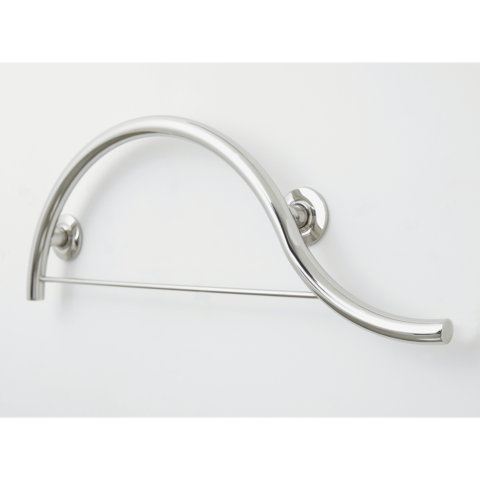 Seachrome Lifestyle & Wellness 30" Polished Stainless Steel 1.25 Diameter Concealed Flange Right-Handed Configuration Piano Curved Grab Bar With Towel Bar